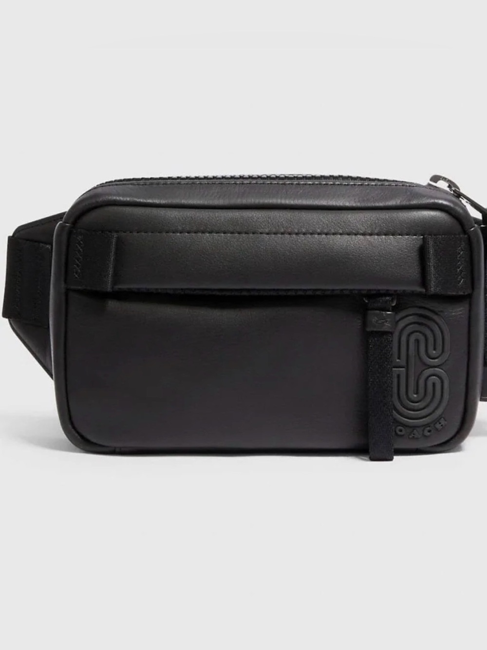 Coach Black Leather Men's Belt Bag with Embossed Logo